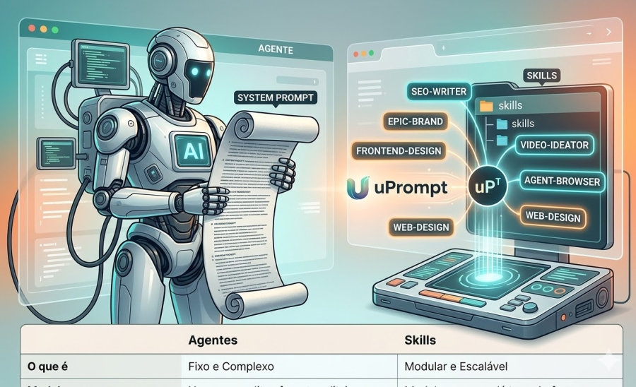 Agentes vs. Skills: O Guia Definitivo para Dominar a Automação com IA